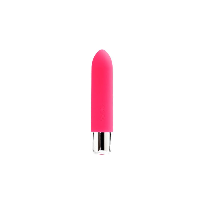 Vedo hot pink Bam Mini Bullet vibrator with silver base